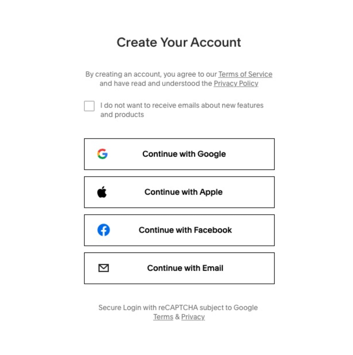 The Squarespace signup options