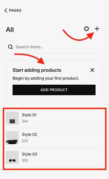The different methods for adding products in Squarespace commerce