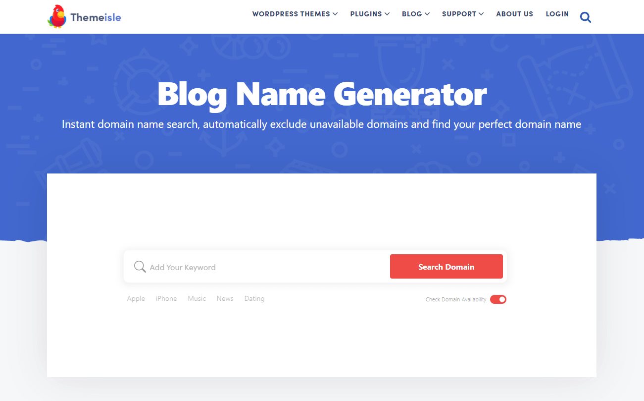 Themeisle blog name generator.