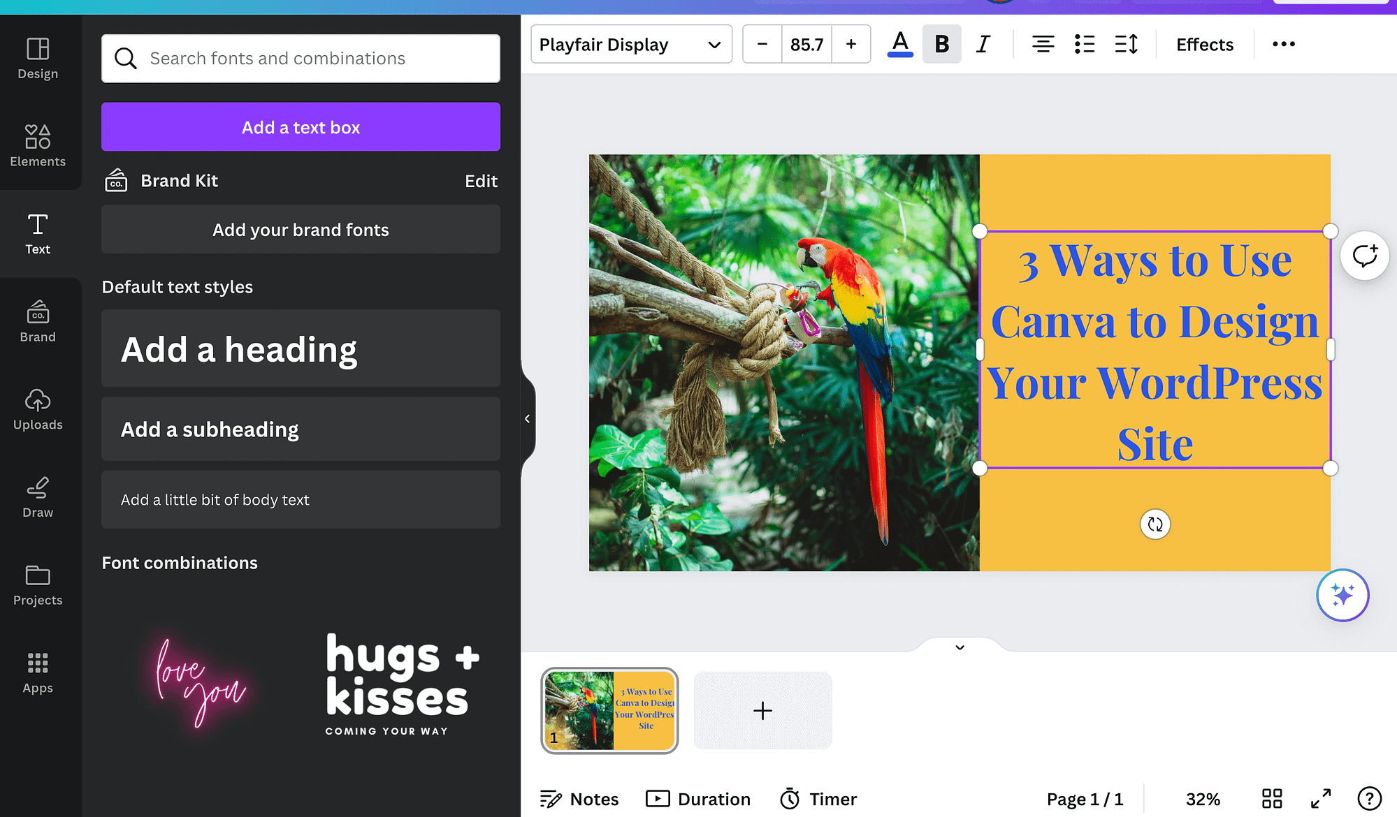 Customizing a featured image design in Canva