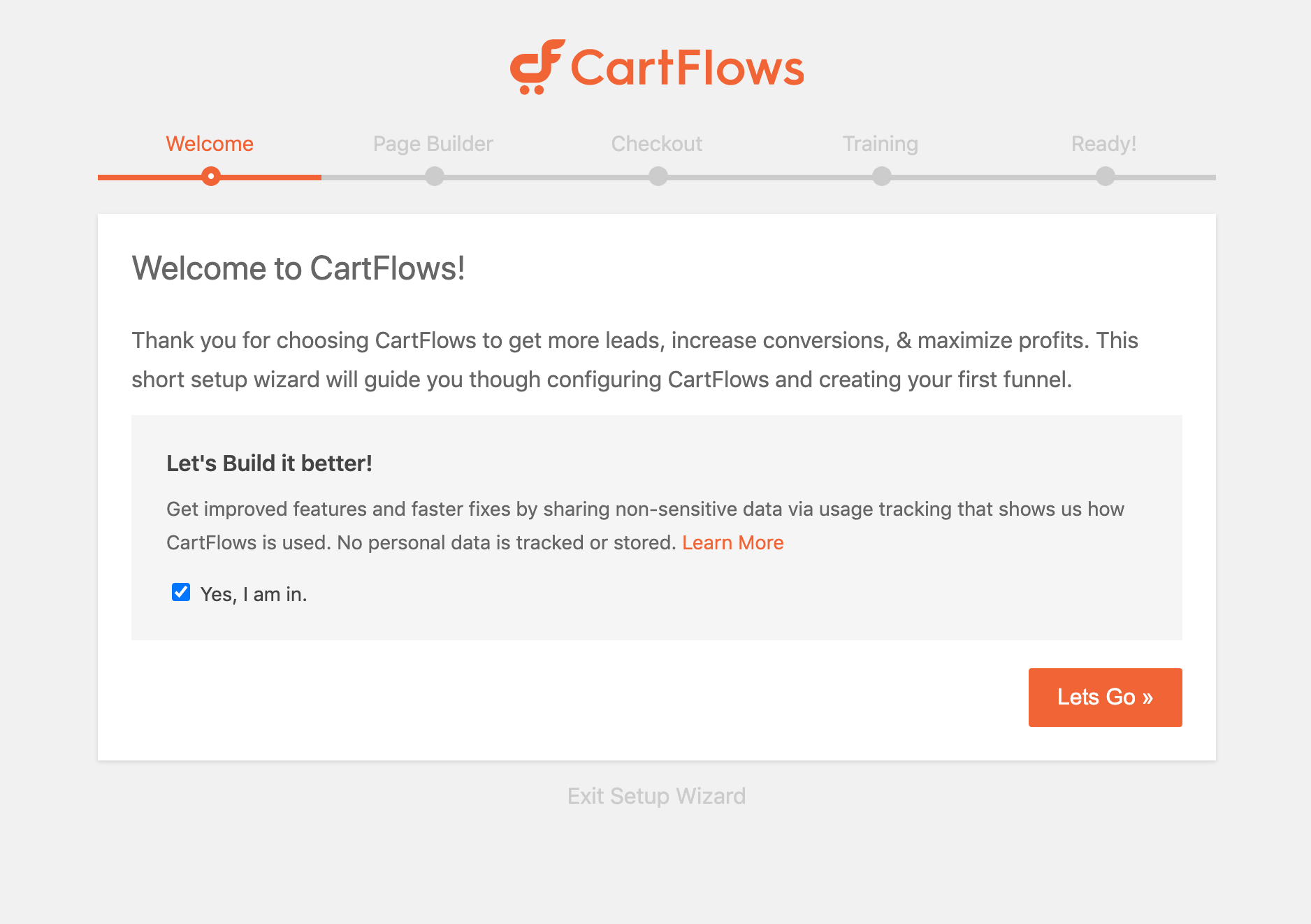 Use the Cartflows setup wizard to set up a sales funnel in WordPress