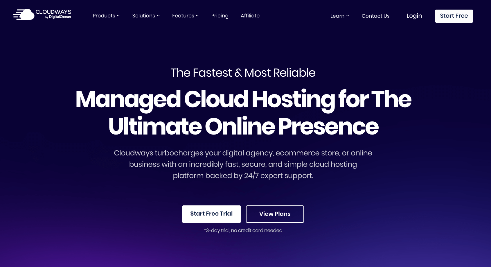 Cloudways homepage.