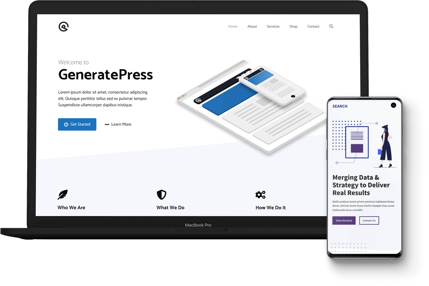 GeneratePress on desktop and mobile