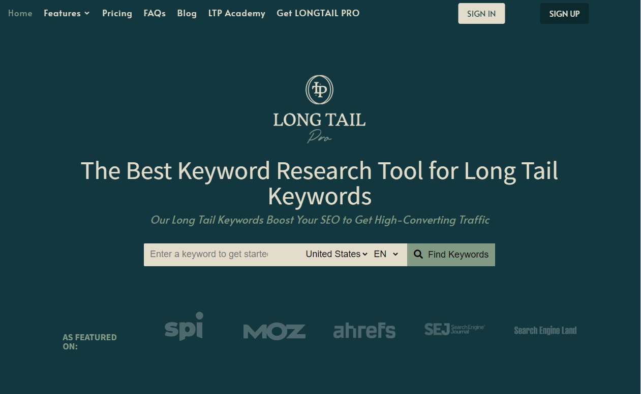 The LongTailPro homepage.