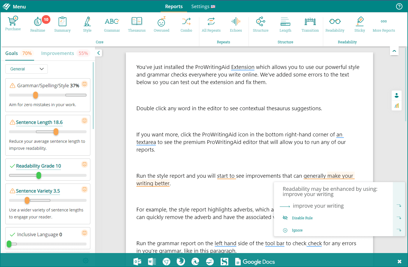 One of the top Grammarly alternatives, ProWritingAid.  